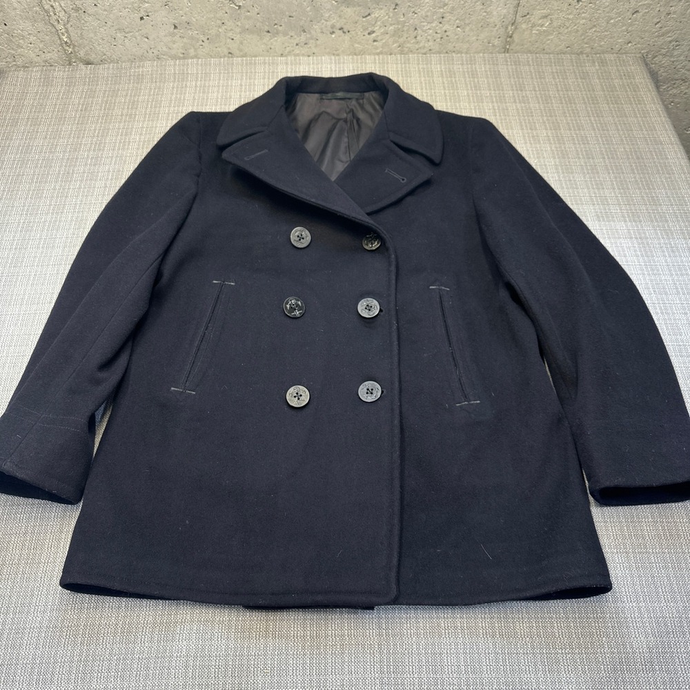 Vintage Navy 100% Wool Pea Coat Mens Size 44 US Military Black Nautical *